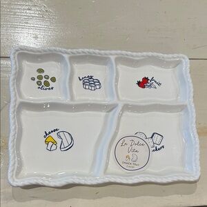 La Dolce Vita Divided Ceramic Platter - White with 5 sections for serving